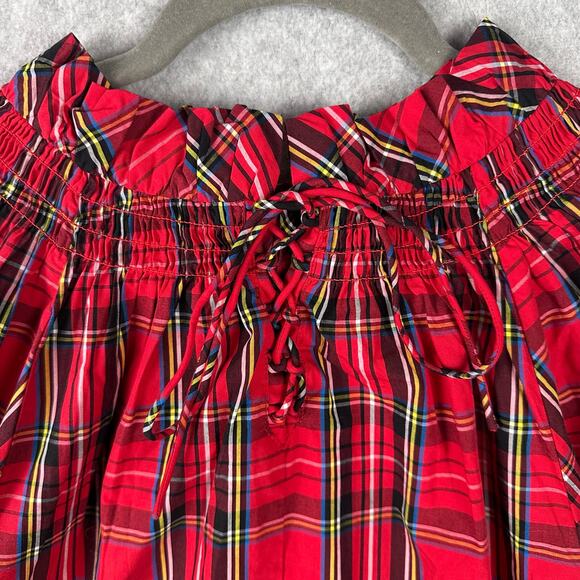 J. Crew Smocked Neck Top Good Tidings Plaid Size M Christmas Tartan Puff Sleeve - Picture 7 of 16